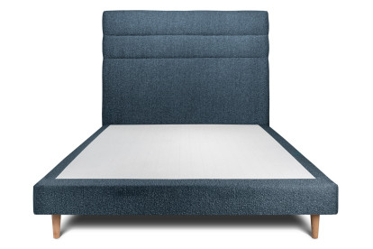 Lit 150x190 cm - Sommier tapissier H29 cm + tête de lit à lignes - Tissu Bouclette Bleu