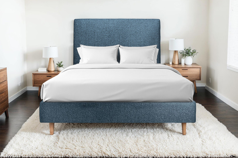 Lit 150x190 cm avec Tête de lit tapissée - Tissu Bouclette