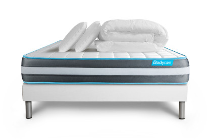 Pack lit complet 160x200 cm - Matelas + Sommier Blanc + 2 oreillers + Couette - Bodyform