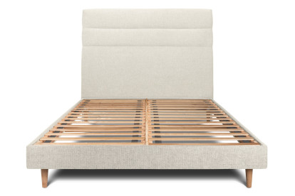 Lit 150x190 cm - Sommier à lattes H29 cm + tête de lit à lignes - Tissu Toile natté Beige Clair