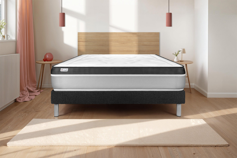 Ensemble Matelas Sommier 90x190 cm - Sommier Noir (en kit) - Vital Ergo