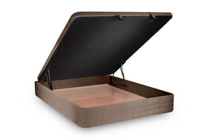 Lit coffre 200x200 cm avec Tête de lit capitonnée - Tissu Velours Taupe