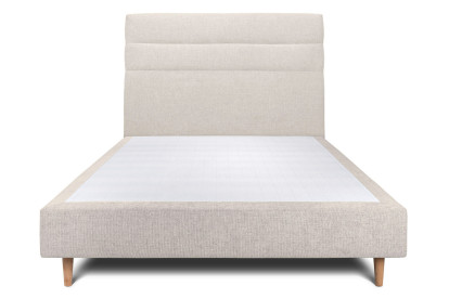 Lit 135x190 cm - Sommier tapissier H35 cm + tête de lit à lignes - Tissu Toile natté Beige Clair