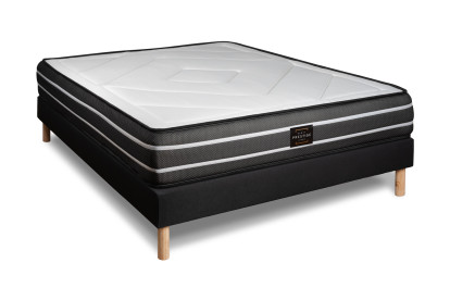 Pack lit complet 140x190 cm - Matelas + Sommier Noir (en kit) + 2 oreillers + Couette - Exclusive