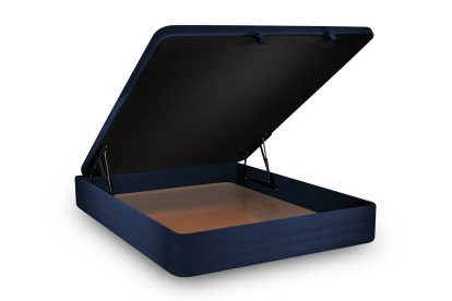 Lit coffre 140x200 cm avec Tête de lit capitonnée - Tissu Velours Bleu Océan