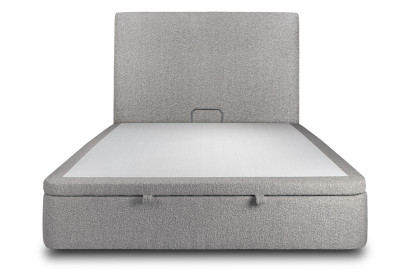 Lit coffre 140x190 cm avec Tête de lit tapissée - Tissu Bouclette Gris