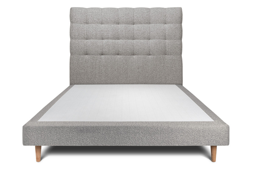 Lit 140x190 cm avec Tête de lit capitonnée - Tissu Bouclette