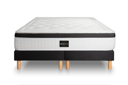 Pack lit complet 200x200 cm - Matelas + 2 Sommiers Noirs + 2 oreillers + Couette - Privilège