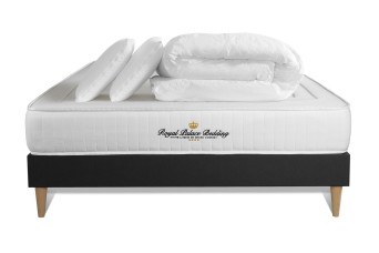 Pack lit complet 140x190 cm - Matelas + Sommier Noir + 2 oreillers + Couette - Lancaster
