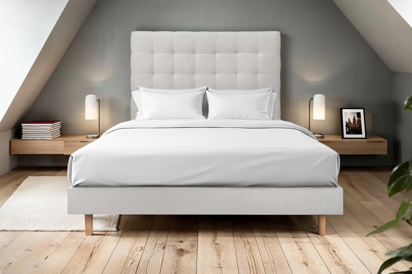 Lit 160x200 cm avec Tête de lit capitonnée - Tissu Velours Gris Clair