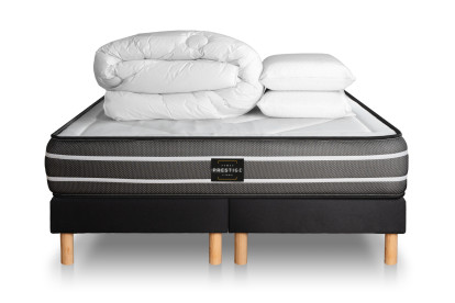 Pack lit complet 200x200 cm - Matelas + 2 Sommiers Noirs + 2 oreillers + Couette - Exclusive