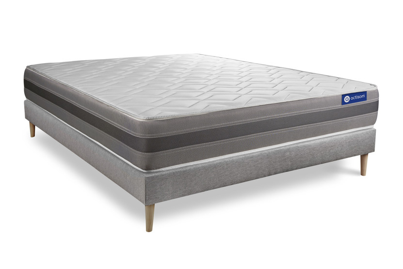 Ensemble Matelas Sommier 160x200 cm - Sommier Gris (en kit) - Actiflex Relax