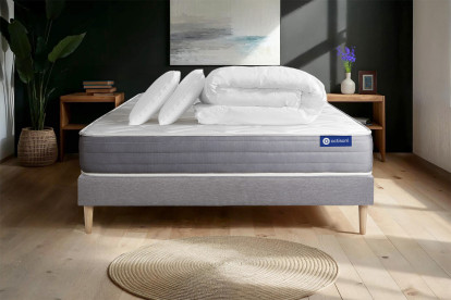 Pack lit complet 180x200 cm - Matelas + Sommier Gris (en kit) + 2 oreillers + Couette - Actilatex Dream