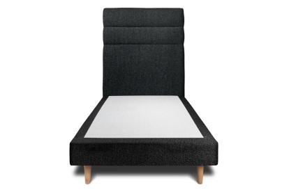 Lit 90x200 cm - Sommier tapissier H29 cm + tête de lit à lignes - Tissu Bouclette Noir