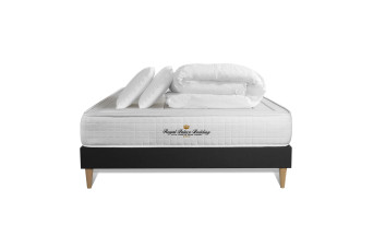 Pack lit complet 180x200 cm - Matelas + Sommier Noir (en kit) + 2 oreillers + Couette - Balmoral