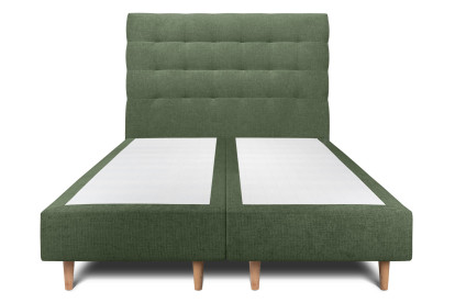 Lit 2x 90x200 cm - Sommier tapissier H35 cm + tête de lit capitonnée - Tissu Toile natté Vert Kaki