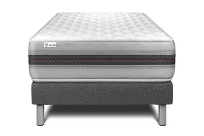 Ensemble Matelas Sommier 90x190 cm - Sommier Gris (en kit) - Vitalmemo Back