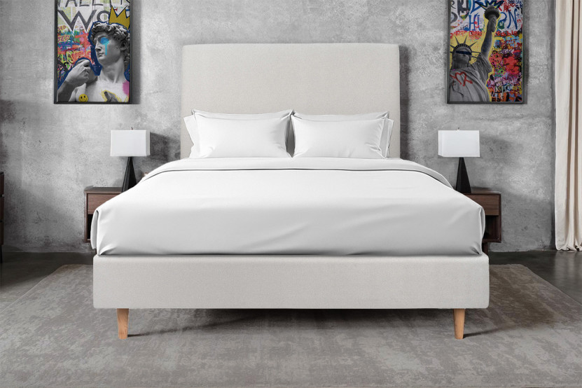 Lit 140x190 cm avec Tête de lit tapissée - Tissu Velours