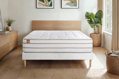 Pack lit complet 140x190 cm - Matelas + Sommier Blanc (en kit) + 2 oreillers + Couette - Le Douillet