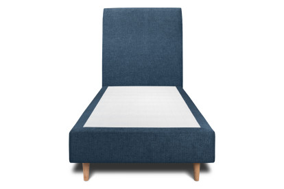 Lit 90x200 cm - Sommier tapissier H35 cm + tête de lit tapissée - Tissu Toile natté Bleu Océan