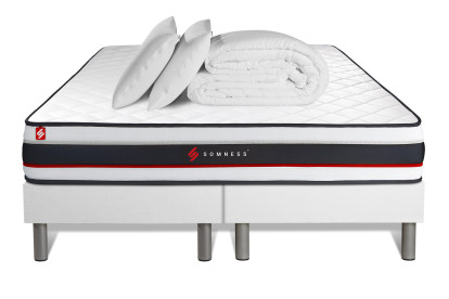 Pack lit complet 200x200 cm - Matelas + 2 Sommiers Blancs + 2 oreillers + Couette - Form