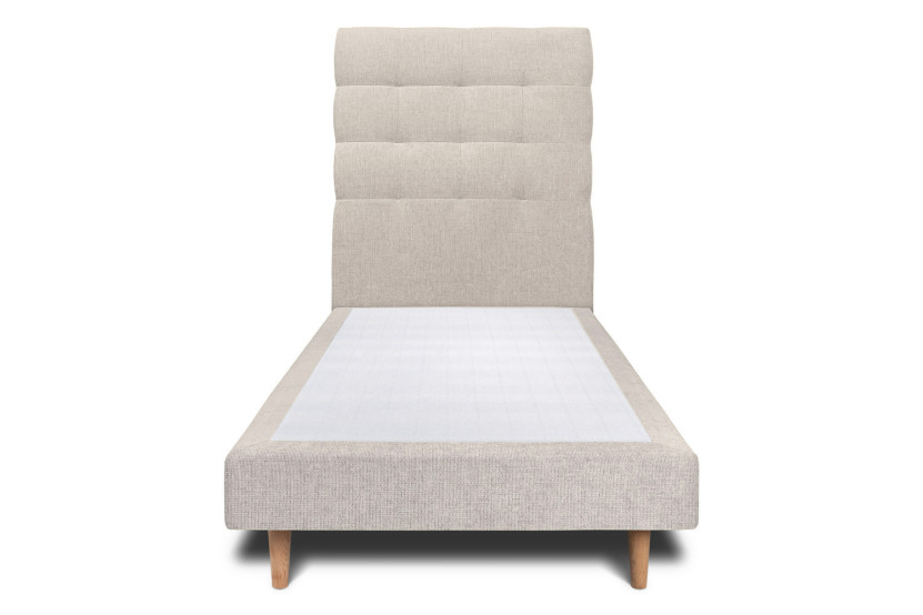Lit 90x190 cm avec Tête de lit capitonnée - Tissu Toile natté