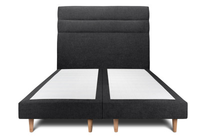 Lit 2x 80x200 cm - Sommier tapissier H29 cm + tête de lit à lignes - Tissu Toile natté Noir