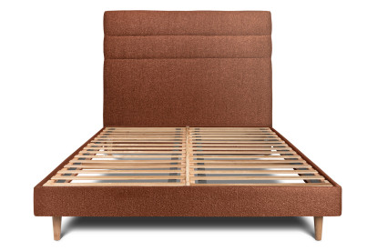 Lit 160x200 cm - Sommier à lattes H29 cm + tête de lit à lignes - Tissu Bouclette Terracotta