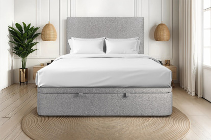 Lit coffre 180x200 cm avec Tête de lit tapissée - Tissu Bouclette Gris