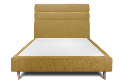 Lit 160x200 cm - Sommier tapissier H35 cm + tête de lit à lignes - Tissu Toile natté Jaune