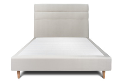 Lit 135x190 cm - Sommier tapissier H35 cm + tête de lit à lignes - Tissu Velours Gris Clair