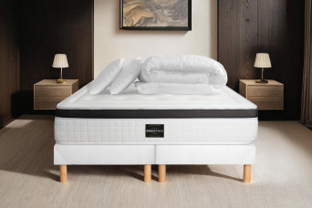 Pack lit complet 180x200 cm - Matelas + 2 Sommiers Blancs + 2 oreillers + Couette - Privilège