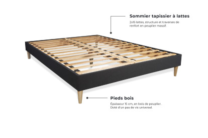 Ensemble Matelas Sommier 130x190 cm - Sommier Noir (en kit) - Nottingham