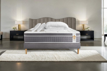 Pack lit complet 160x200 cm - Matelas + Sommier Gris (en kit) + 2 oreillers + Couette - Trente