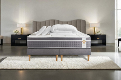 Pack lit complet 200x200 cm - Matelas + 2 Sommiers Gris + 2 oreillers + Couette - Trente