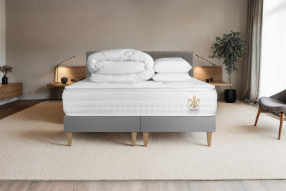 Pack lit complet 160x200 cm - Matelas + 2 Sommiers Gris + 2 oreillers + Couette - Vingt-Huit PLUS
