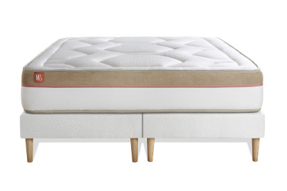 Pack lit complet 200x200 cm - Matelas + 2 Sommiers Blancs + 2 oreillers + Couette - Le Cosy