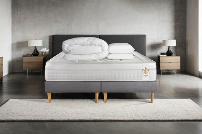 Pack lit complet 180x200 cm - Matelas + 2 Sommiers Gris + 2 oreillers + Couette - Vingt-Huit