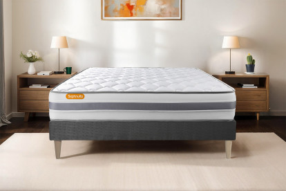 Ensemble Matelas Sommier 200x200 cm - Sommier Gris (en kit) - Memo Spring