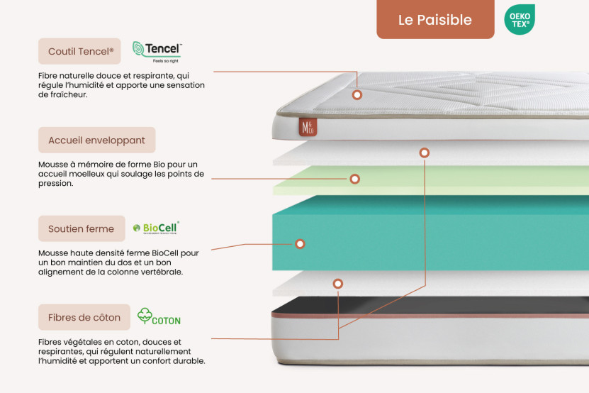 Matelas 160x200 cm Mémoire de forme - Le Paisible