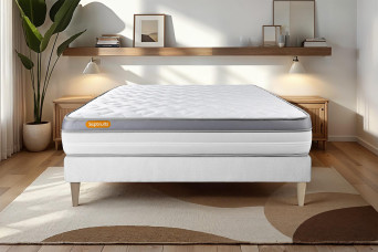 Ensemble Matelas Sommier 140x190 cm - Sommier Blanc (en kit) - Memo Zen