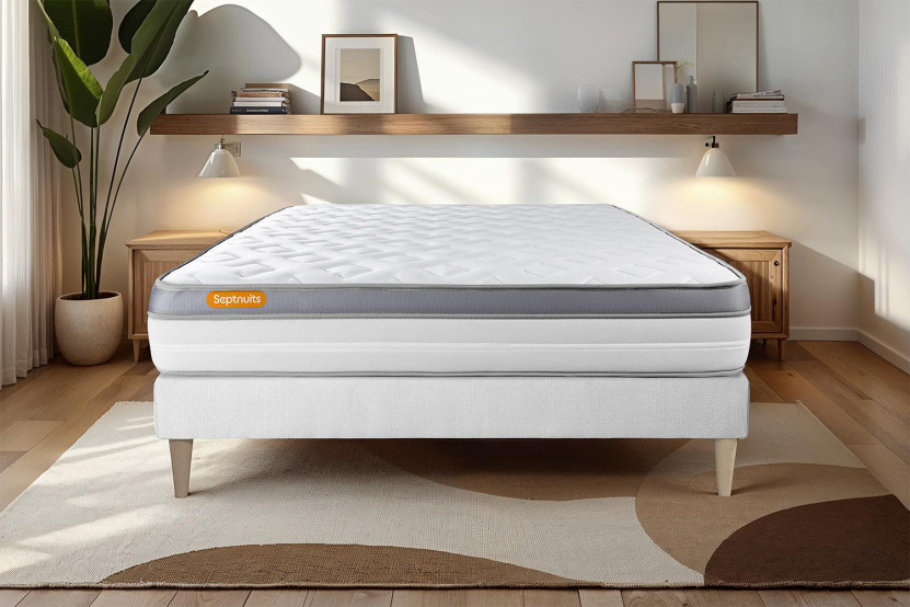 Ensemble Matelas Sommier 140x190 cm - Sommier Blanc (en kit) - Memo Zen
