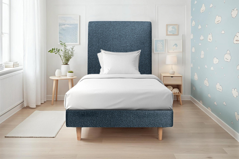 Lit 90x200 cm avec Tête de lit tapissée - Tissu Bouclette