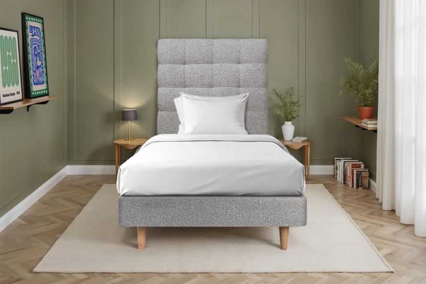 Lit 90x200 cm avec Tête de lit capitonnée - Tissu Bouclette