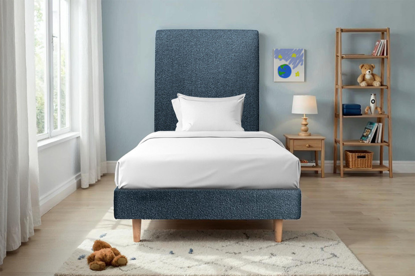 Lit 90x200 cm avec Tête de lit tapissée - Tissu Bouclette
