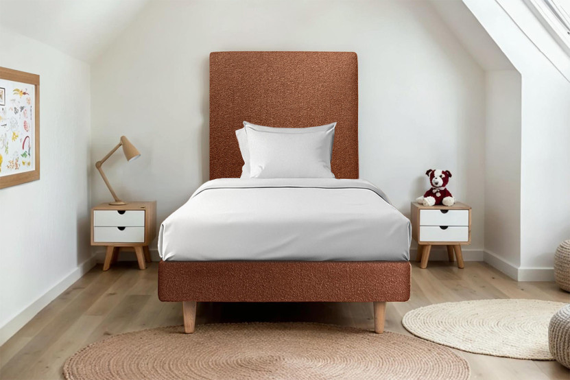 Lit 90x190 cm avec Tête de lit tapissée - Tissu Bouclette