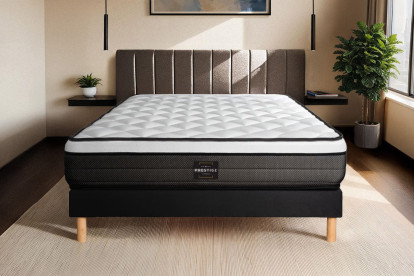 Ensemble Matelas Sommier 120x190 cm - Sommier Noir (en kit) - Suite
