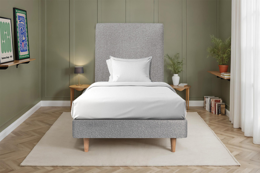 Lit 90x200 cm avec Tête de lit tapissée - Tissu Bouclette
