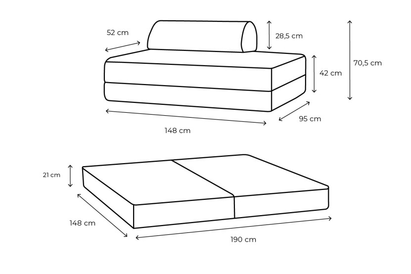 Canapé droit convertible et modulable 2 places - Tissu imperméable - Gris