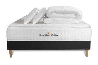 Pack lit complet 160x200 cm - Matelas + Sommier Noir (en kit) + 2 oreillers + Couette - George V